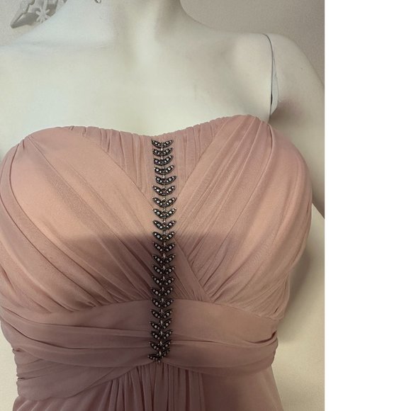 NWT Le Chateau Rose Pink Blush Chiffon Metallic Jewel Maxi Gala Prom Dress Gown - Picture 2 of 6